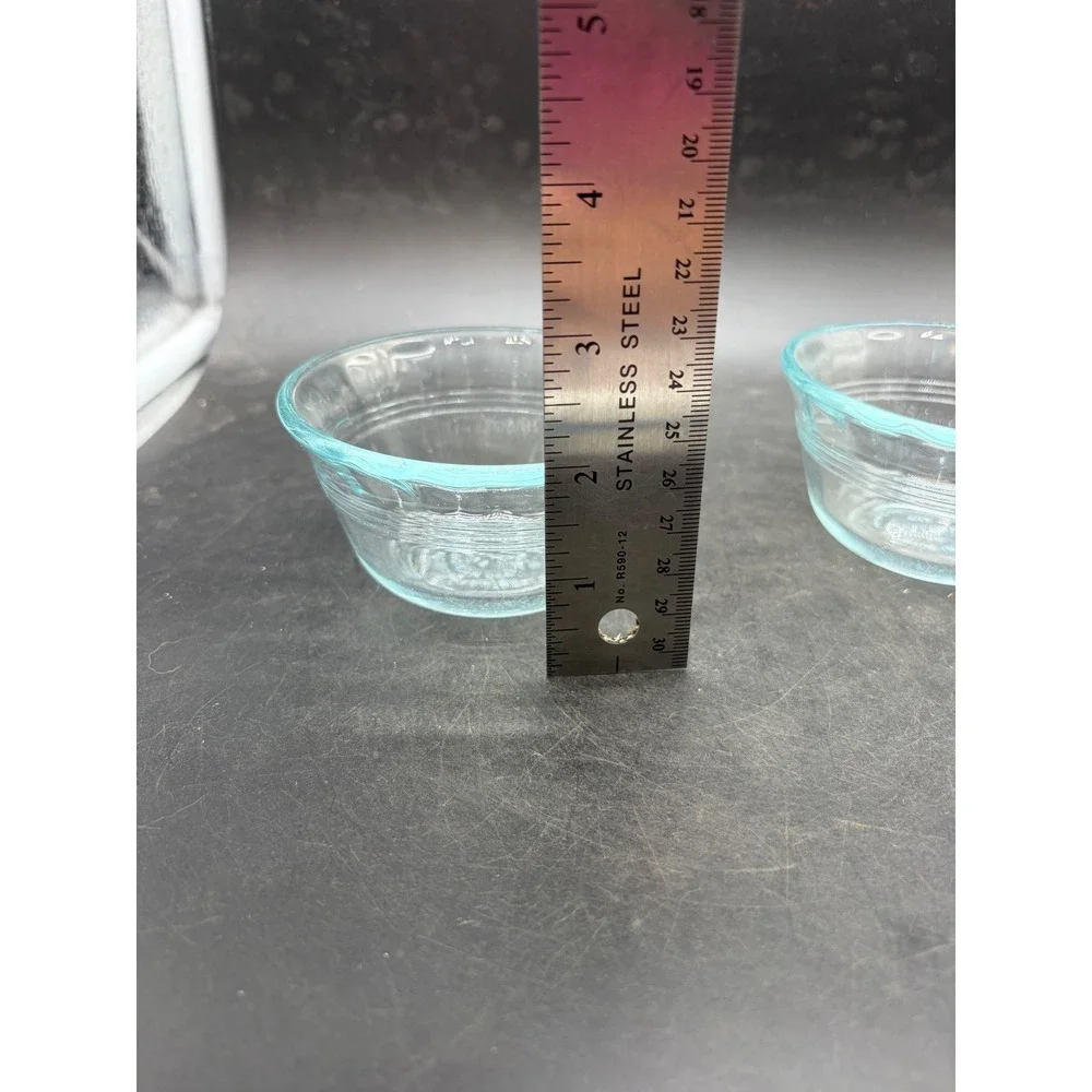 Pyrex 463 Light Blue Glass Custard Cups 6oz Ramekins Set of 2 Ribbed Made in USA